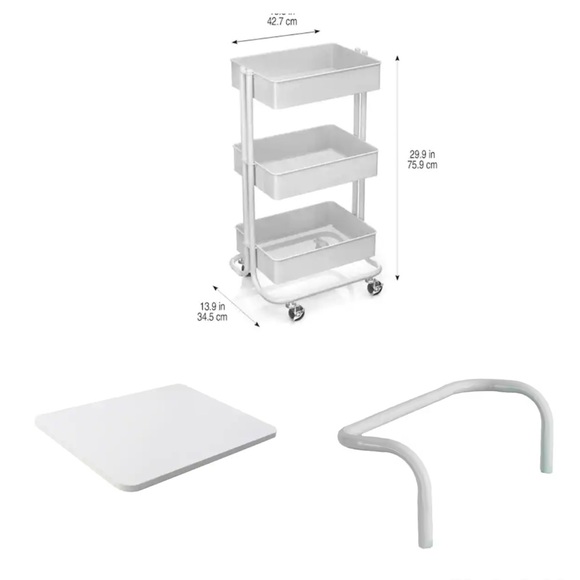 Michaels 3-Tier White Metal Rolling Cart With Topper & Handle NEW - Picture 1 of 14